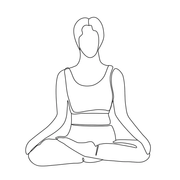 Continuous Line Drawing Girl Lotus Position Yoga Trendy One Line — Vector de stock