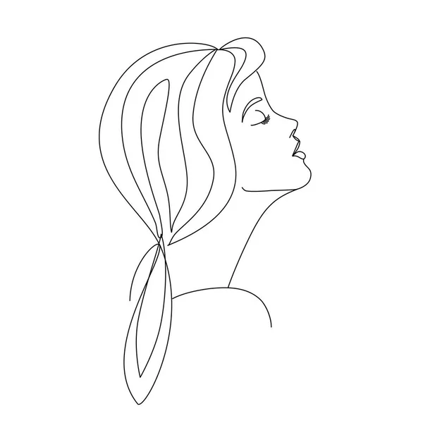 連続線画女肖像画 美人は一本の線画に面している トレンド1ラインの図面ベクトルのイラスト — ストックベクタ