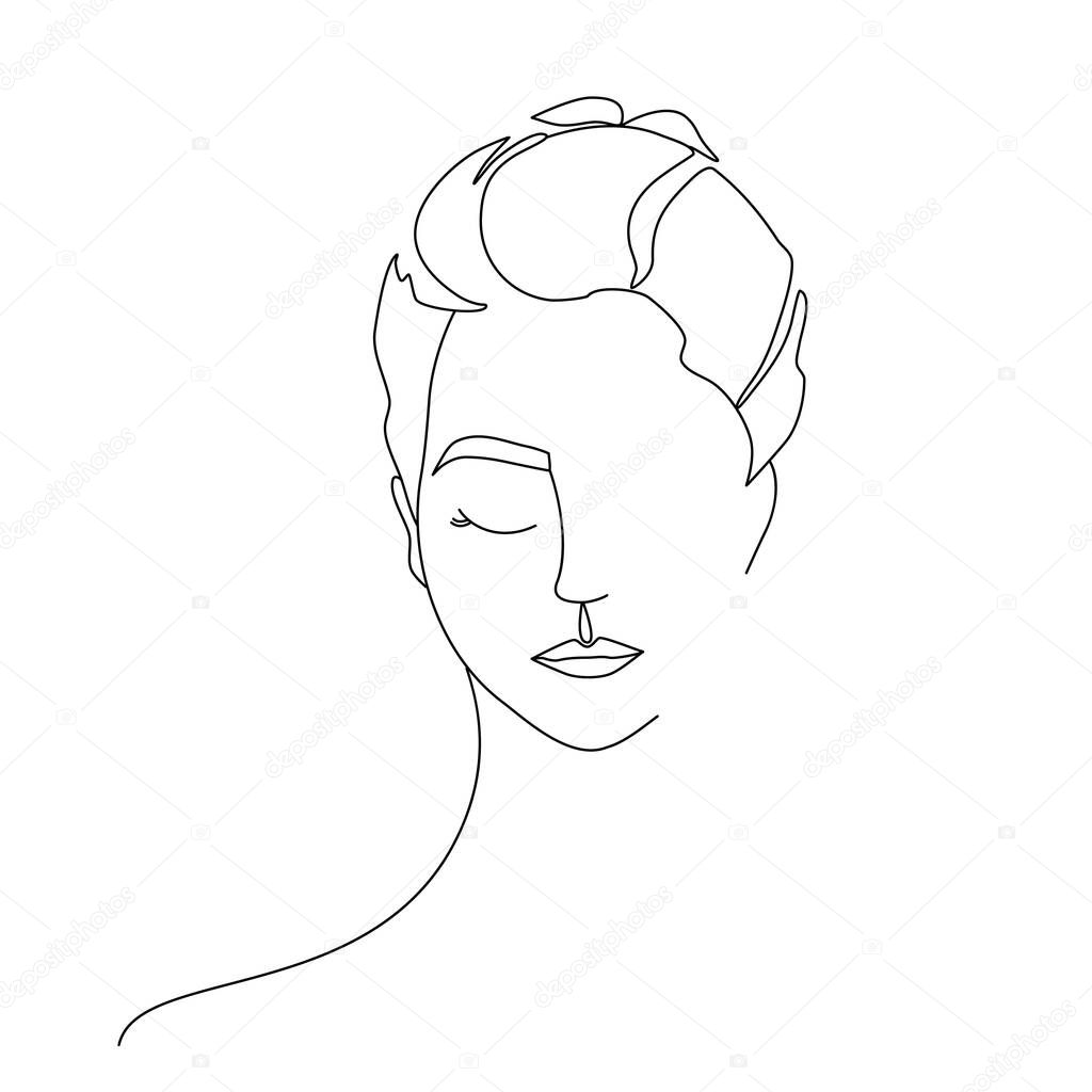 Continuous Line Drawing Woman Portrait. Beauty woman face one line drawing art.  Trendy one line draw design vector illustration