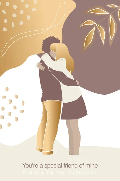 Carte Saint Valentin Vectorielle Histoire Affiche Formes Abstraites Couple Silhouette — Image vectorielle