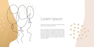 Parti, resepsiyon, balonlar. Soyut minimalist Vektör. Çizim çizimi, soyut altın rengi. Davetiye, kart, pankart veya poster için kopya alanı ile şablon, iniş sayfası
