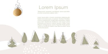 Yeni yıl, Noel Soyut Minimalist Vektör Şablonu. Çizim çizimi, soyut şekil. Davetiye, kart, pankart ya da poster için metin alanı kopyalama şablonu, İniş sayfası