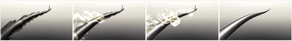 Hair care and treatment technology. Process of repairing the damaged hair with split tips. Step-by-step 3d illustration before and after.