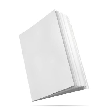 Kitap kapağı boş. Vektör çizimi. Gerçekçi ışık ve gölgeli bir not. Sayfalarla yüz yüze görüş. Çizim defteri boş şablon. Net bir kağıt parçası. Dergi modeli görünümü.