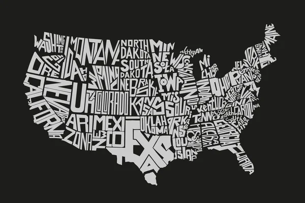 Amerikai Egyesült Államok Térkép Design Elszigetelt Fekete Vektor Illusztráció Állami — Stock Vector