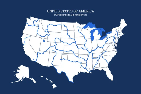 Mappa Cartografica Degli Stati Uniti America Con Fiumi Laghi Confini — Vettoriale Stock