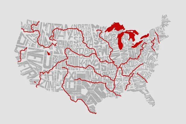 Estados Unidos América Mapa Póster Ilustración Vectorial Indique Los Nombres — Vector de stock