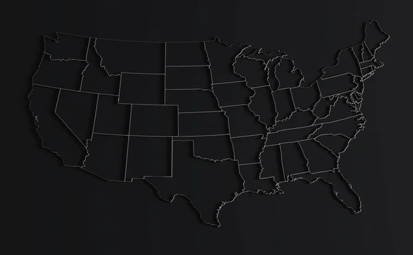 Estados Unidos América Mapa Sobre Fondo Negro Renderizar Vacío Territorio — Foto de Stock