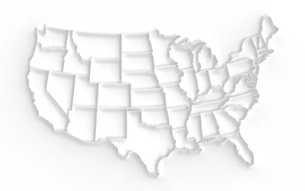 United States America Map White Background Render Empty Usa Territory — Stock Photo, Image