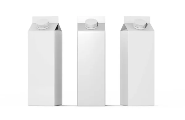 製品パッケージ3Dレンダリング 食料貯蔵技術 飲料用紙ボックスセット モックアップイラストをパック 材料設計テンプレート 丸いネジキャップ付きミルクの白いカートンパッケージ — ストック写真