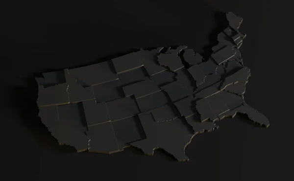 美利坚合众国的黑色背景地图 三级渲染空旷的美国领土 旅行资料 印刷品和网络的国家海报 地理区域一级 — 图库照片