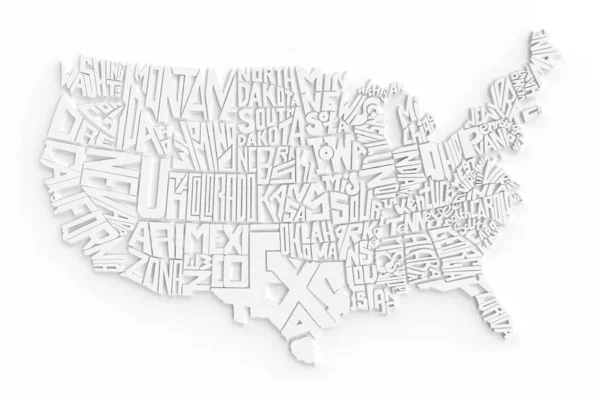 United States America Map Lettering White Background Render Usa Territory — Stock Photo, Image