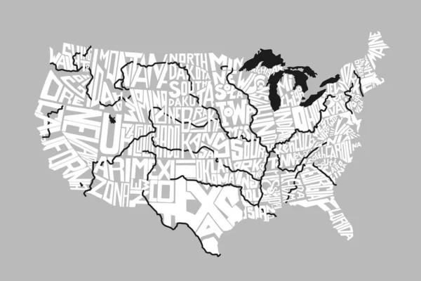 Amerika Birleşik Devletleri Harita Posteri Vektör Çizimi Ana Nehirler Göllerin — Stok Vektör