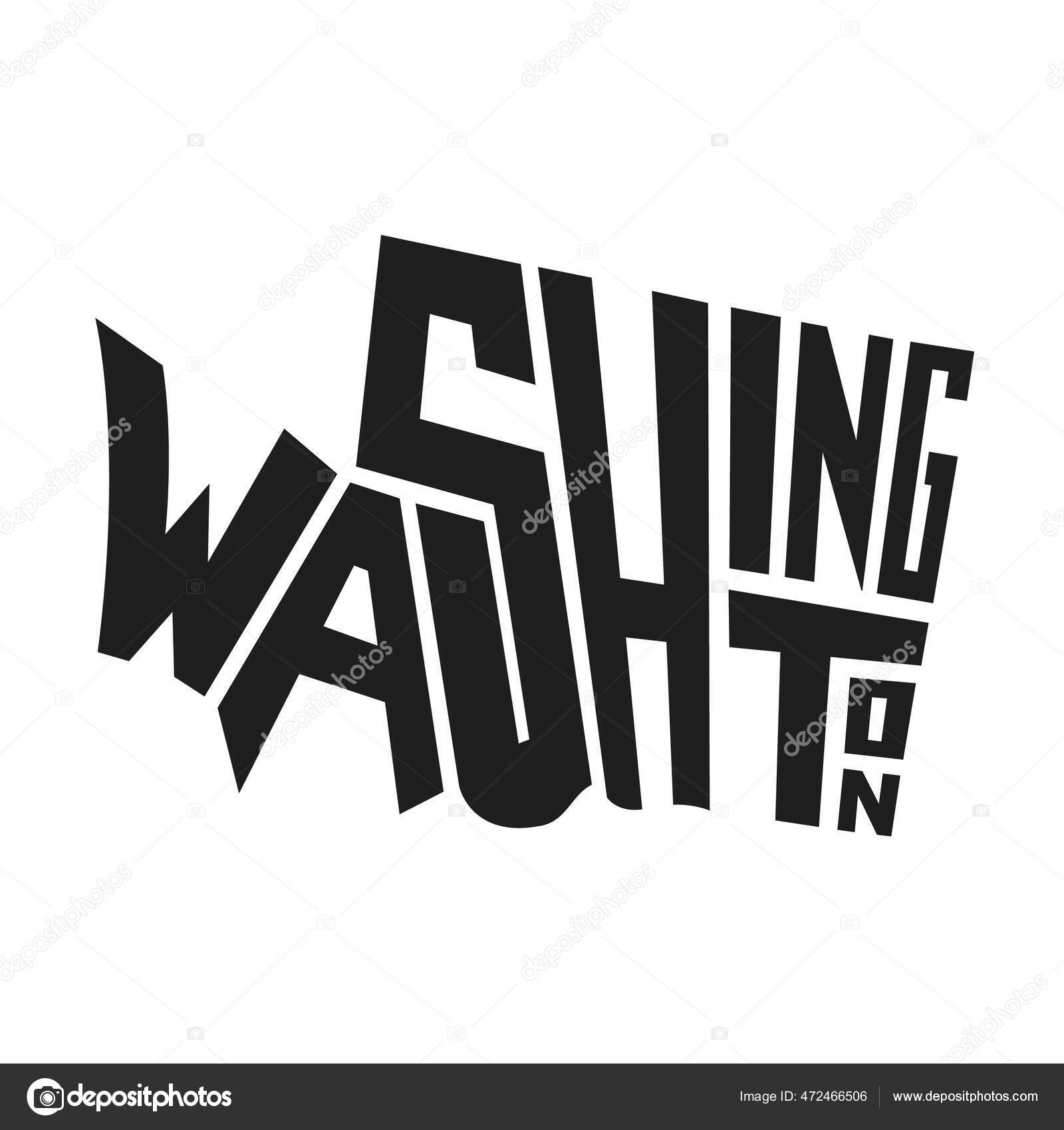 ワシントンのレタリングベクトルイラスト 隔離された黒と白の状態のロゴ ロゴタイプカントリープリント 文字を描く装飾ポスター 国旗の略 アメリカ地図 デザインマップ ストックベクター C Anachoreta