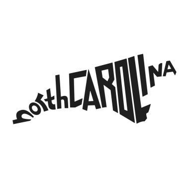 Kuzey Carolina harfleri vektör illüstrasyonu. Siyah-beyaz eyalet logosu. Logotype ülke baskısı. İçinde harfler olan dekorasyon posteri. Soyut ulusal pankart. Usa haritası tasarım haritası.