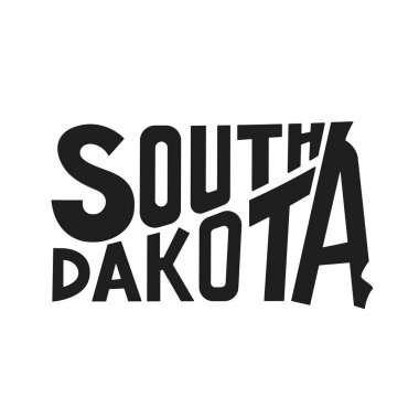 Güney Dakota harfli vektör çizimi. Siyah-beyaz eyalet logosu. Logotype ülke baskısı. İçinde harfler olan dekorasyon posteri. Soyut ulusal pankart. Usa haritası tasarım haritası.