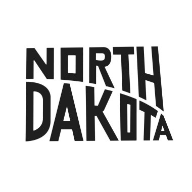 Kuzey Dakota harfli vektör çizimi. Siyah-beyaz eyalet logosu. Logotype ülke baskısı. İçinde harfler olan dekorasyon posteri. Soyut ulusal pankart. Usa haritası tasarım haritası.