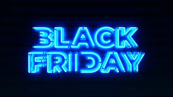 Black friday neon signboard 3d letters render on dark background. Sell out typography template for web, card and print market materials. November holiday advertising banner.