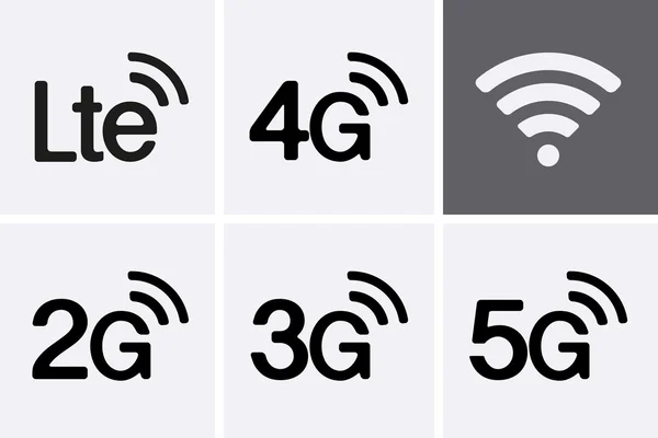 Símbolos de ícone de tecnologia LTE, 2G, 3G, 4G e 5G — Vetor de Stock