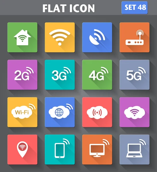 Vektorgrafikus alkalmazás és Wifi vezeték nélküli ikonok. 2g, 3g, 4g és 5g te — Stock Vector