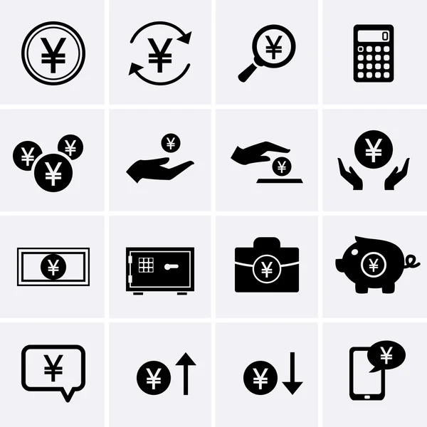 Yen Finanzas e iconos del dinero — Vector de stock