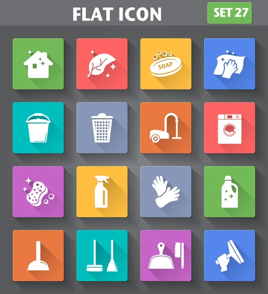 Cleaning Icons set in flat style with long shadows. — Stock Vector