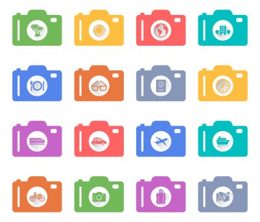 kamera kavramı retro düz tatil ve seyahat simgeler