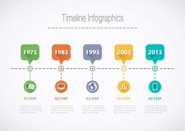 Cronología Infografía con punteros y texto en estilo retro — Vector de stock