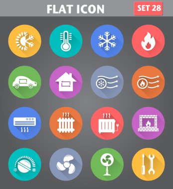Heating and Cooling Icons set in flat style with long shadows. clipart