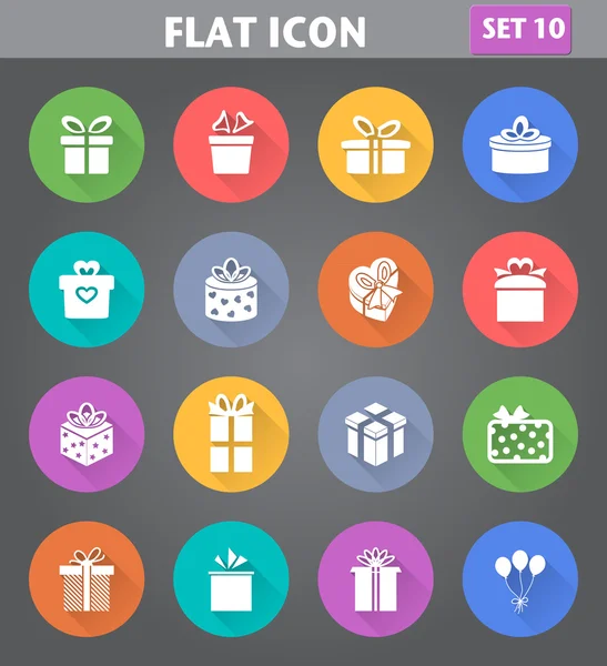 Geschenk Box Icons set in vlakke stijl met lange schaduwen. — Stockvector