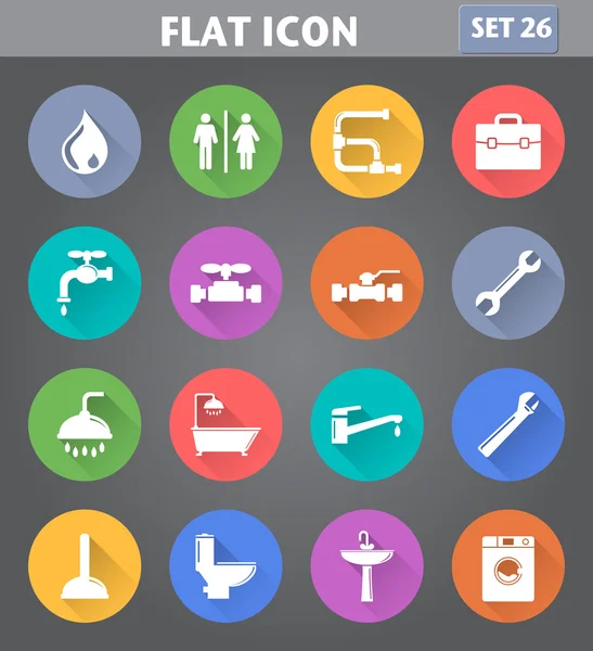 Plumbing Icons set in flat style with long shadows. — Stock Vector