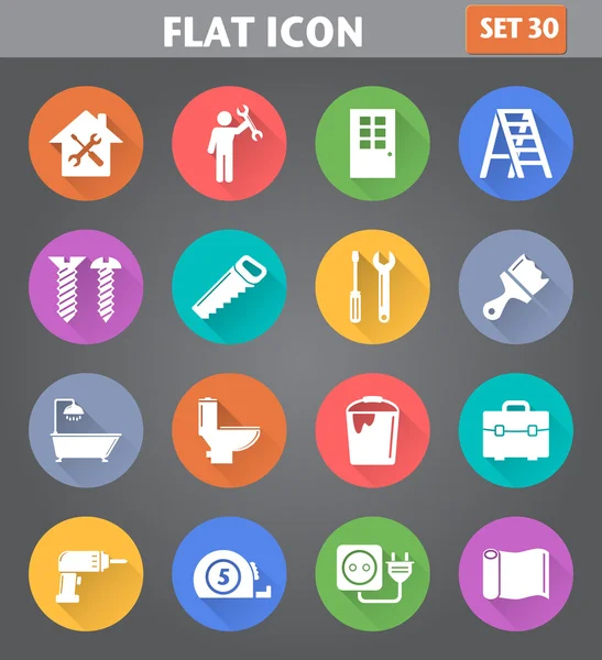 Inicio Reparación y Herramientas Iconos de estilo plano con largas sombras . — Archivo Imágenes Vectoriales