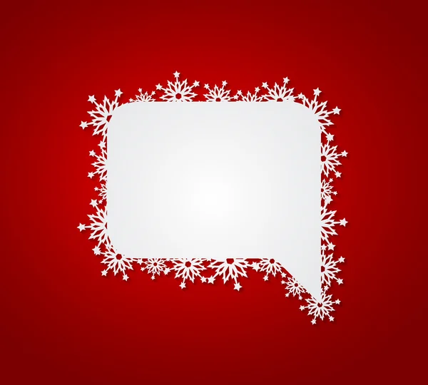 Fondo rojo de Navidad con burbuja de habla con copo de nieve de papel — Vector de stock