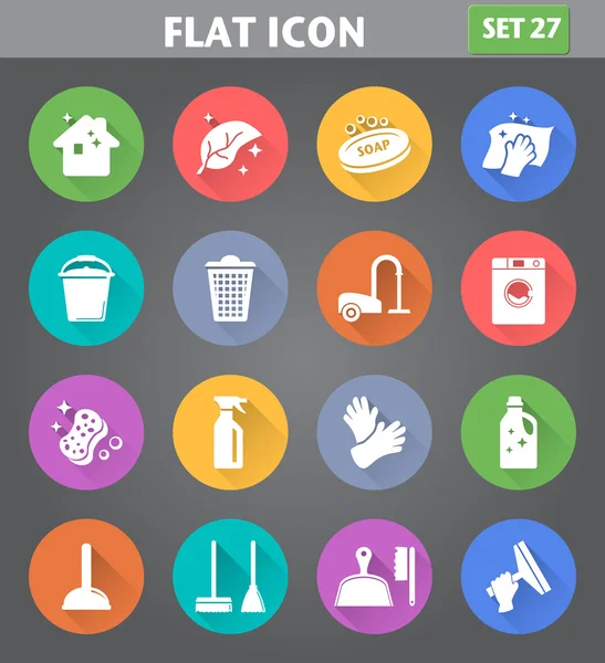 Cleaning Icons set in flat style with long shadows. Vector Graphics