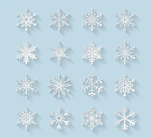Iconos de copo de nieve con largas sombras — Vector de stock