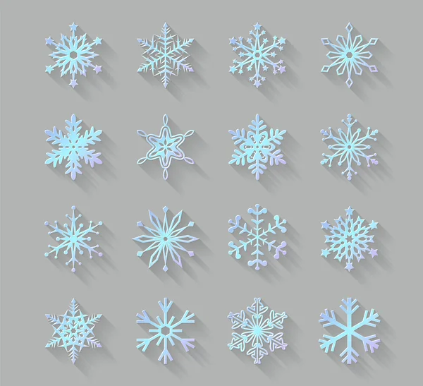 Iconos de copo de nieve con largas sombras — Vector de stock