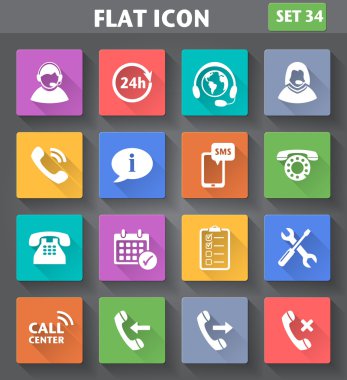 Vector application Call Center Service Icons set in flat style clipart