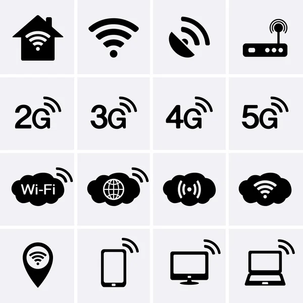 Draadloze en Wifi pictogrammen. 2g, 3g, 4g en 5g technologie symbolen. — Stockvector