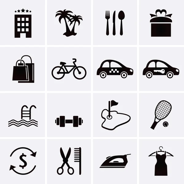 Hoteldienstleistungen und Einrichtungen Symbole. Set 3. — Stockvektor