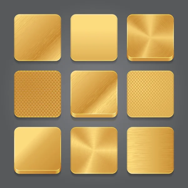 응용 프로그램 아이콘 배경 설정. 황금 금속 버튼 아이콘 스톡 벡터