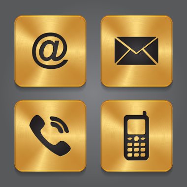Altın Metal temas düğmeleri - set simgeleri - e-posta, zarf, telefon,