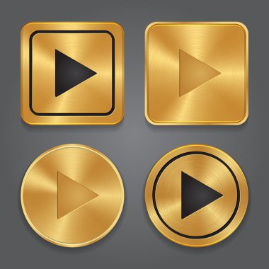 Gold metallic Play button, set app icons clipart