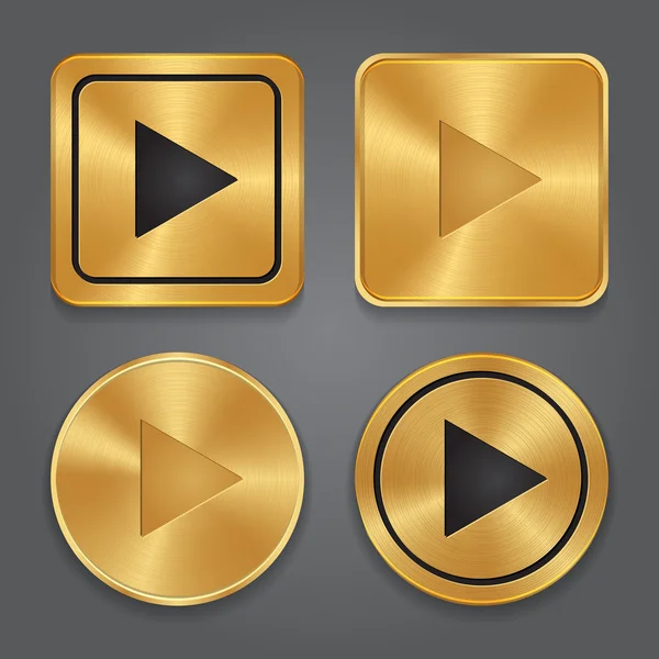 Gold metallic Play button, set app icons — Stock Vector