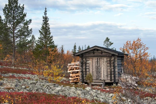 Timmerstuga i Deep Taiga Forest — Stockfoto