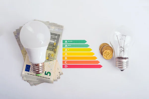 LED lámpa, és a pénz — Stock Fotó