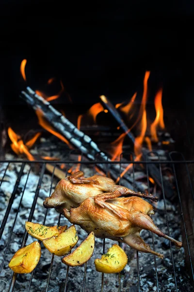 烤家禽鹌鹑和马铃薯在一家餐馆 — 图库照片