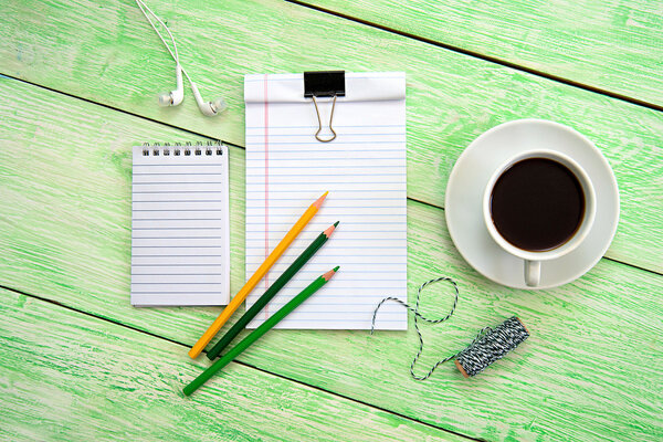 notebook and cup of coffee