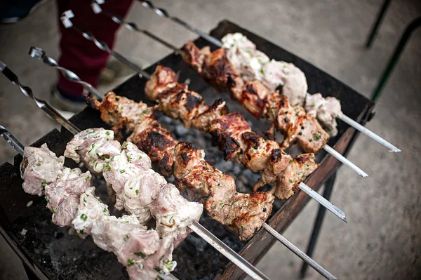 Vleesspiesen op barbecue Rechtenvrije Stockafbeeldingen