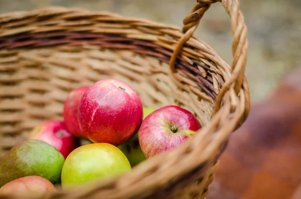 Apples in wicker basket — Stock Photo, Image