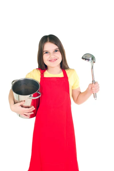 Menina em avental vermelho — Fotografia de Stock